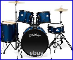 5-Piece Complete Full Size Adult Drum Set with Remo Batter Heads Blue