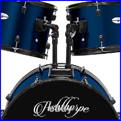 5-Piece Complete Full Size Adult Drum Set with Remo Batter Heads Blue