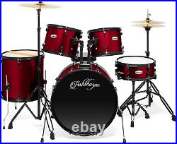 5-Piece Complete Full Size Adult Drum Set with Remo Batter Heads Red