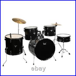 5-Piece Complete Full Size Pro Adult Drum Set Kit with Genuine Remo Heads Black