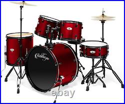 Ashthorpe 5-Piece Complete Full Size Adult Drum Set with Remo Batter Heads Red