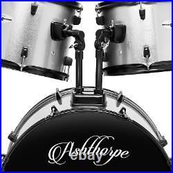 Ashthorpe 5-Piece Complete Full Size Adult Drum Set with Remo Batter Heads Sil