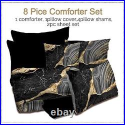 Bed In A Bag Full Size Complete Set Marble Design Black Gold Grey 8 Pieces Moder