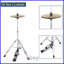 Complete 5-Piece Black Drum Set + Cymbals Stool Pedal Sticks Full Size Adult
