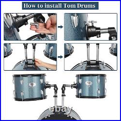 Complete 5-Piece Black Drum Set + Cymbals Stool Pedal Sticks Full Size Adult