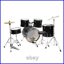 Glarry 5-Piece Complete Full Size Adult Drum Set Kit with Stool Drum Pedal Black