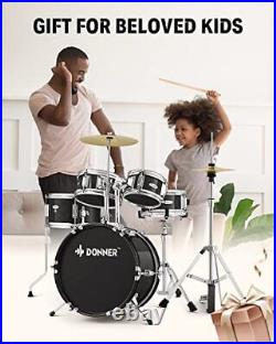 Kid Drum Sets- 5-Piece for Beginners, 14 inch Full Size Complete Metallic Black