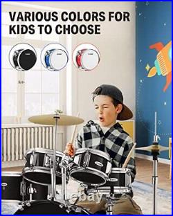Kid Drum Sets- 5-Piece for Beginners, 14 inch Full Size Complete Metallic Black
